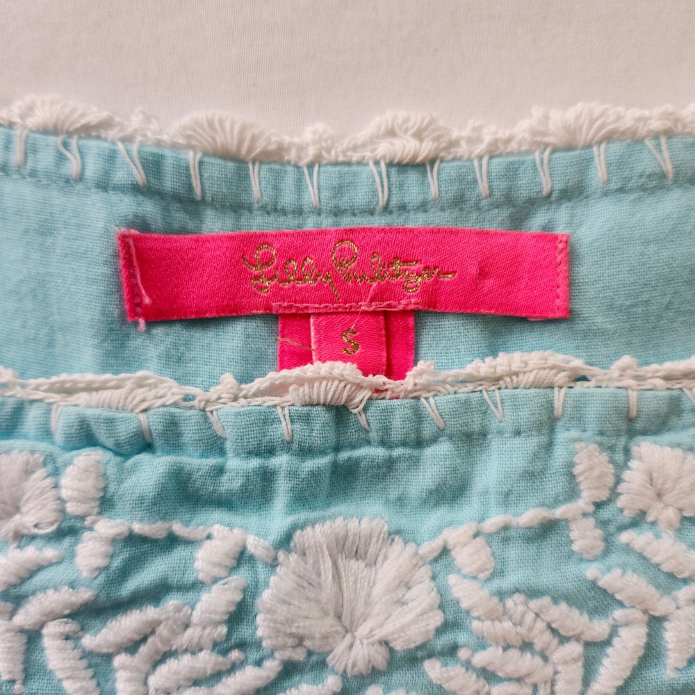 Lilly Pulitzer Tamryn Blue White Embroidered Cotton Blouse Shirt Top Small - Picture 4 of 9